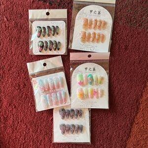 Bundle of 5 Press-On Nail Sets; Various Colors & Designs; Like New